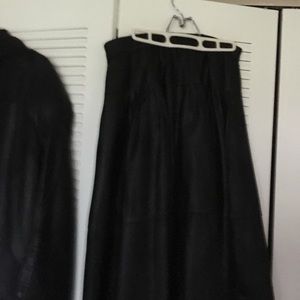 Vintage black leather midi  skirt